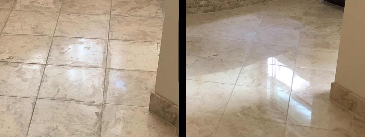 Marble tile restoration, before and after