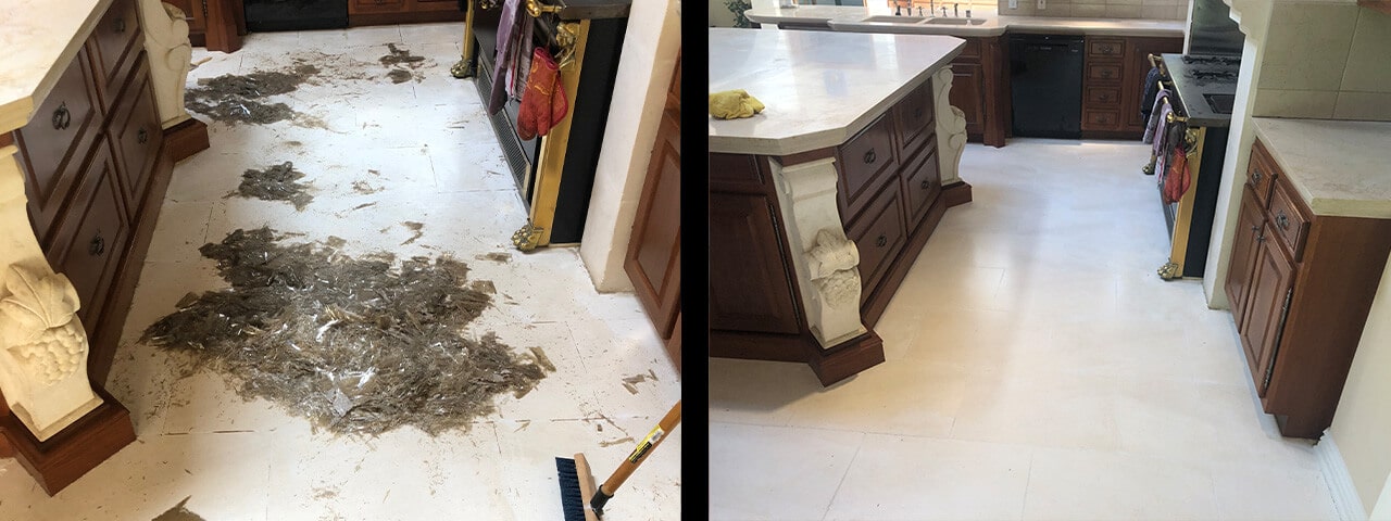 Stone wax removal, before and after