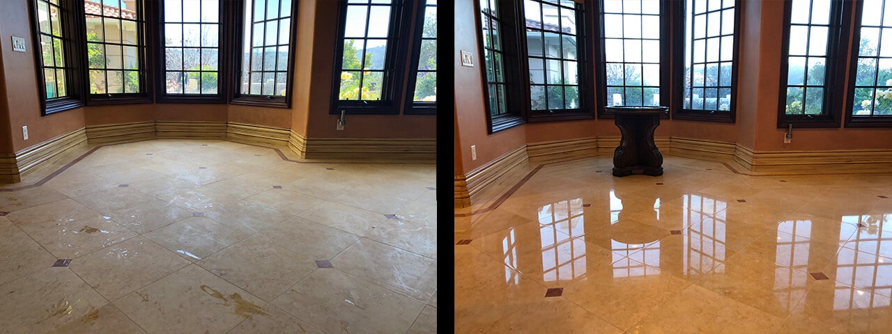 Travertine restoration, before and after