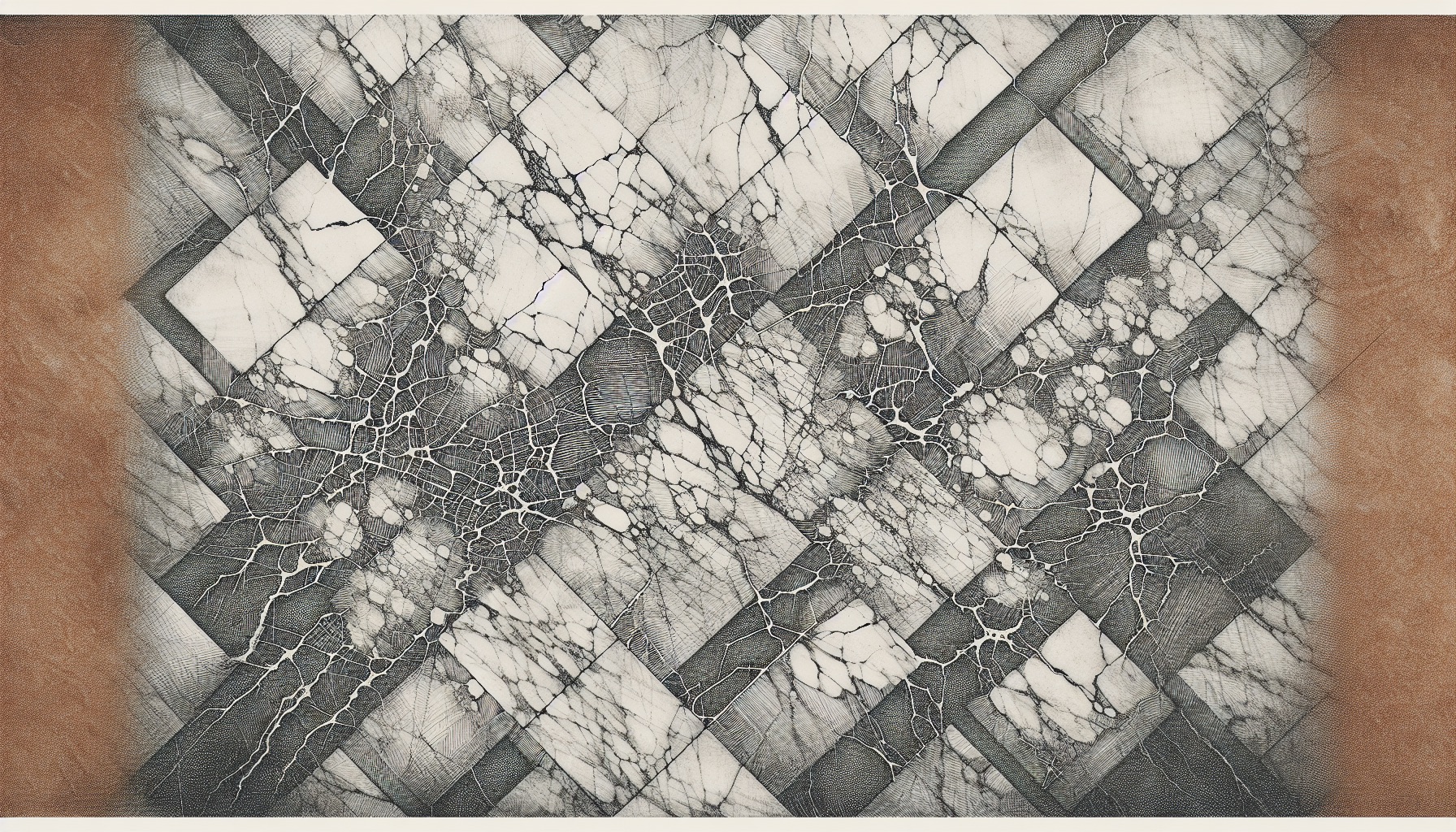 Marble floor with scratches and stains