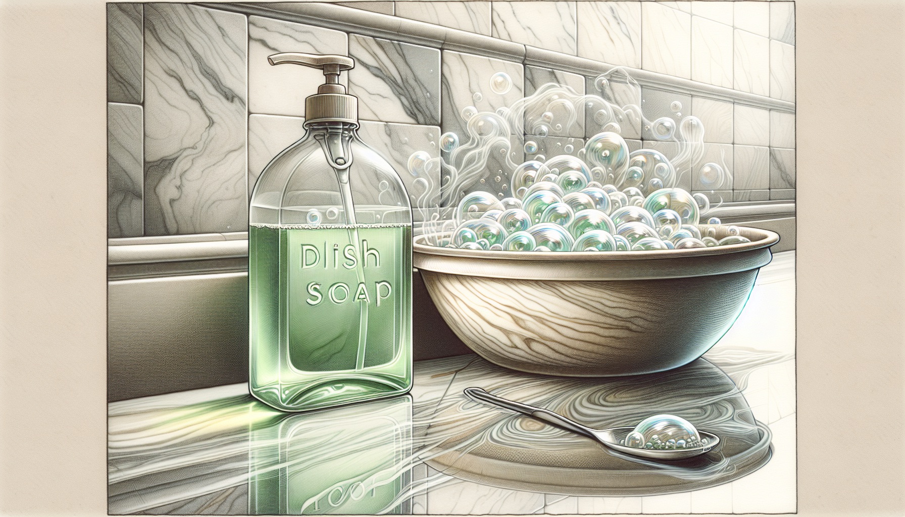 Illustration of mild dish soap and warm water